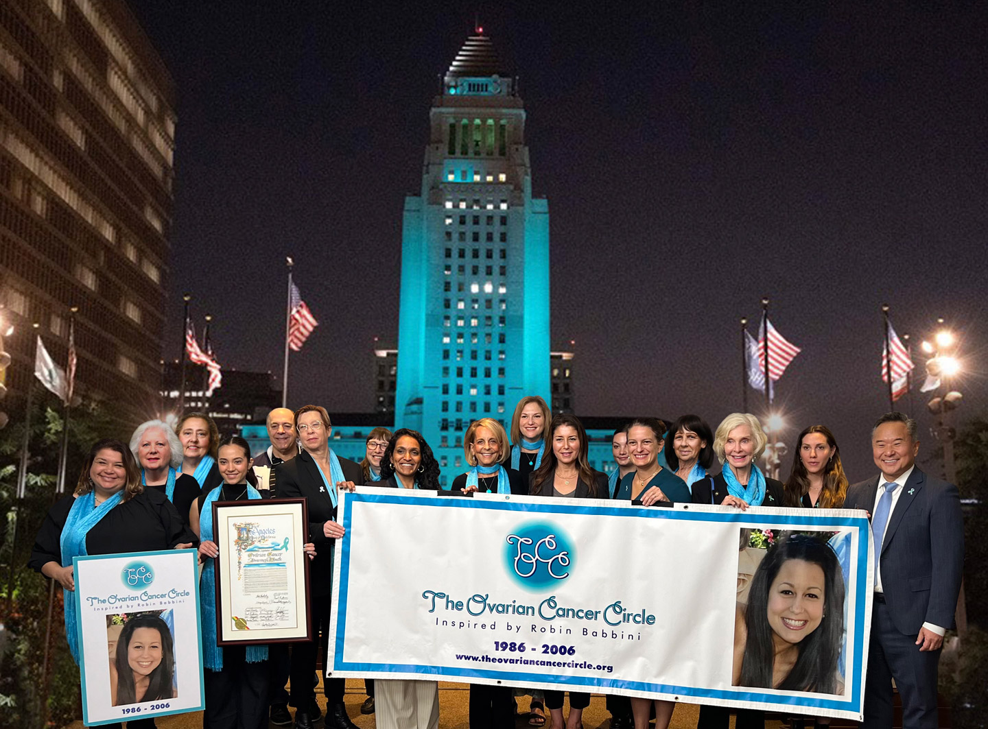 The Ovarian Cancer Circle Lights Up Los Angeles City Hall in Tea for Ovarian Cancer Awareness