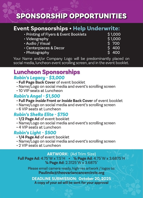 The Ovarian Cancer Circle Annual Luncheon Fundraiser Sponsorship Opportunities
