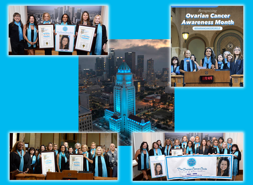 Los Angeles City Hall lights up in teal and The Circle receives a Proclamation from the City during Ovarian Cancer Awareness Month